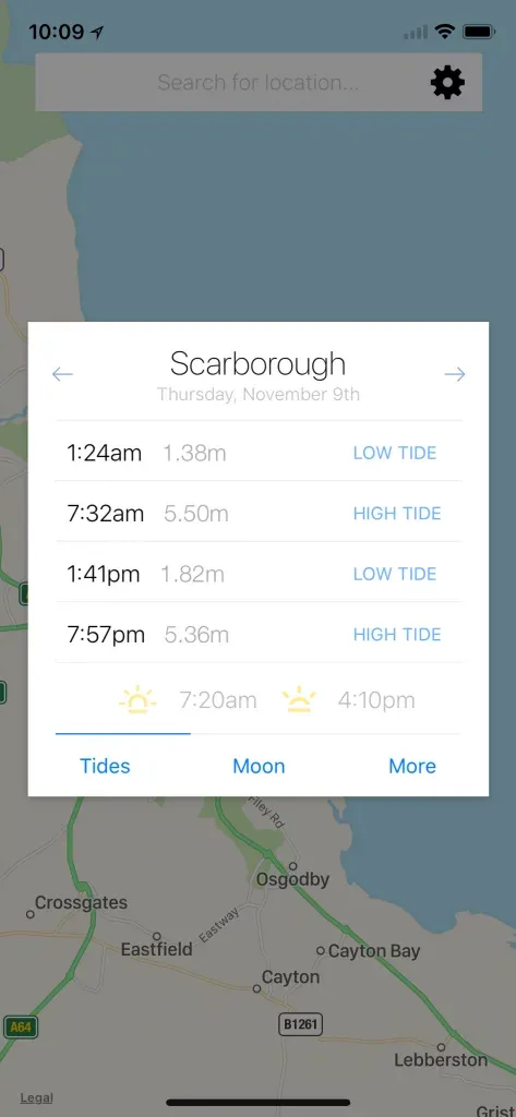 My Tide Times app with tide chart for the coast