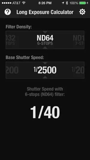 Long Exposure Calculator app screen