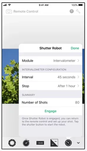 Cascable app controlling a camera from the phone