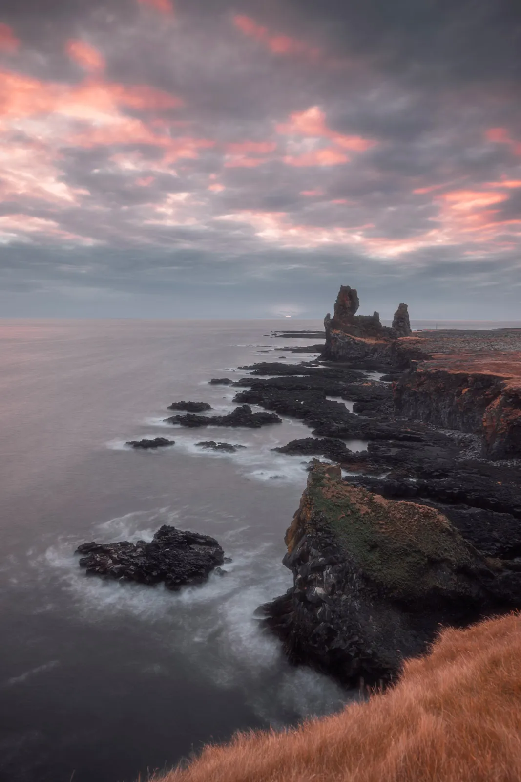 Gatklettur arch rock at sunset on Snæfellsnes, Iceland