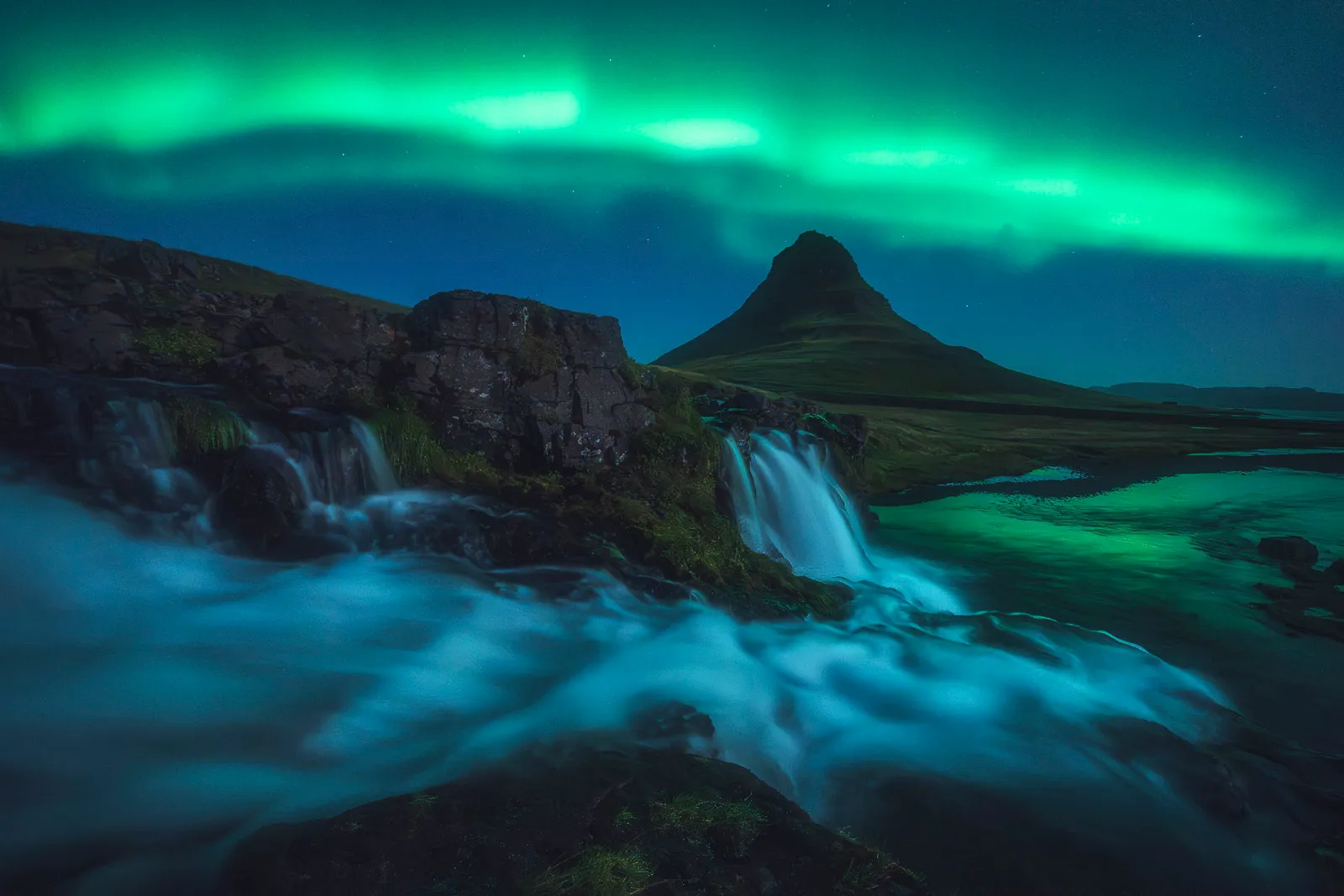 Northern lights over the south coast of Iceland