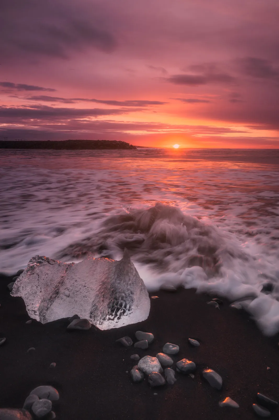 Icebergs on the black sand of Diamond Beach, Iceland
