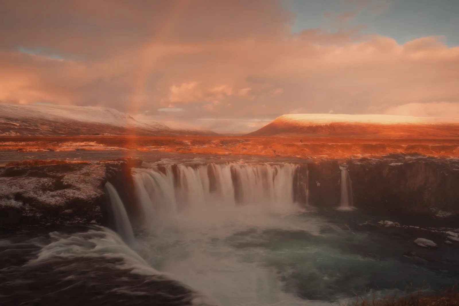 Goðafoss waterfall at sunset, Iceland