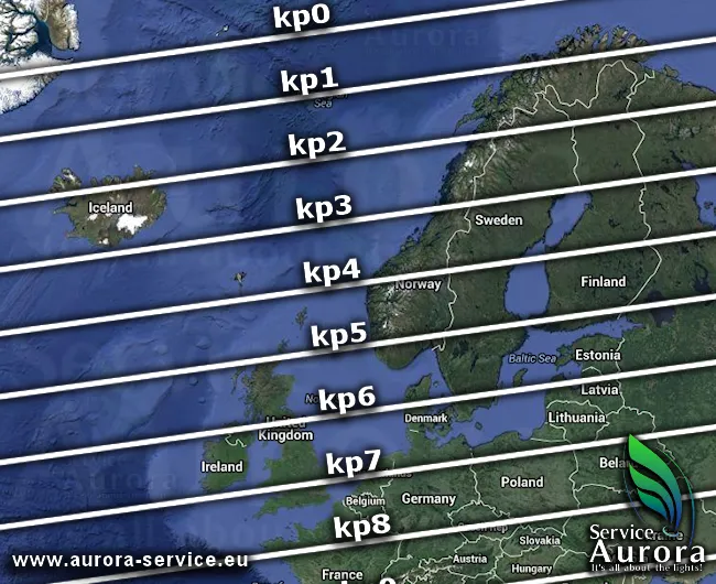 Kp index map for northern lights forecasting