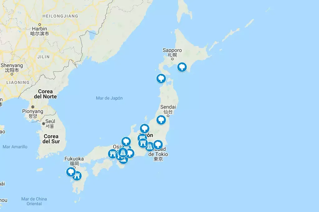 Map of the best places to see cherry blossoms in Japan