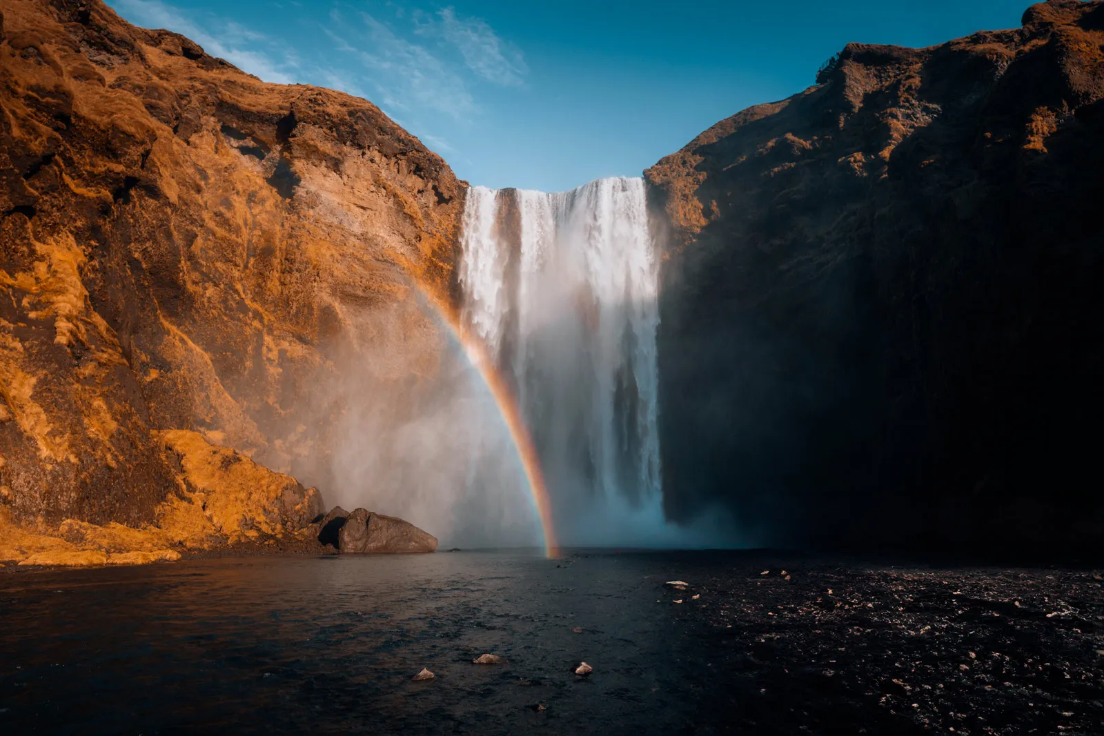 Rainbow at SkĂłgafoss waterfall, Iceland