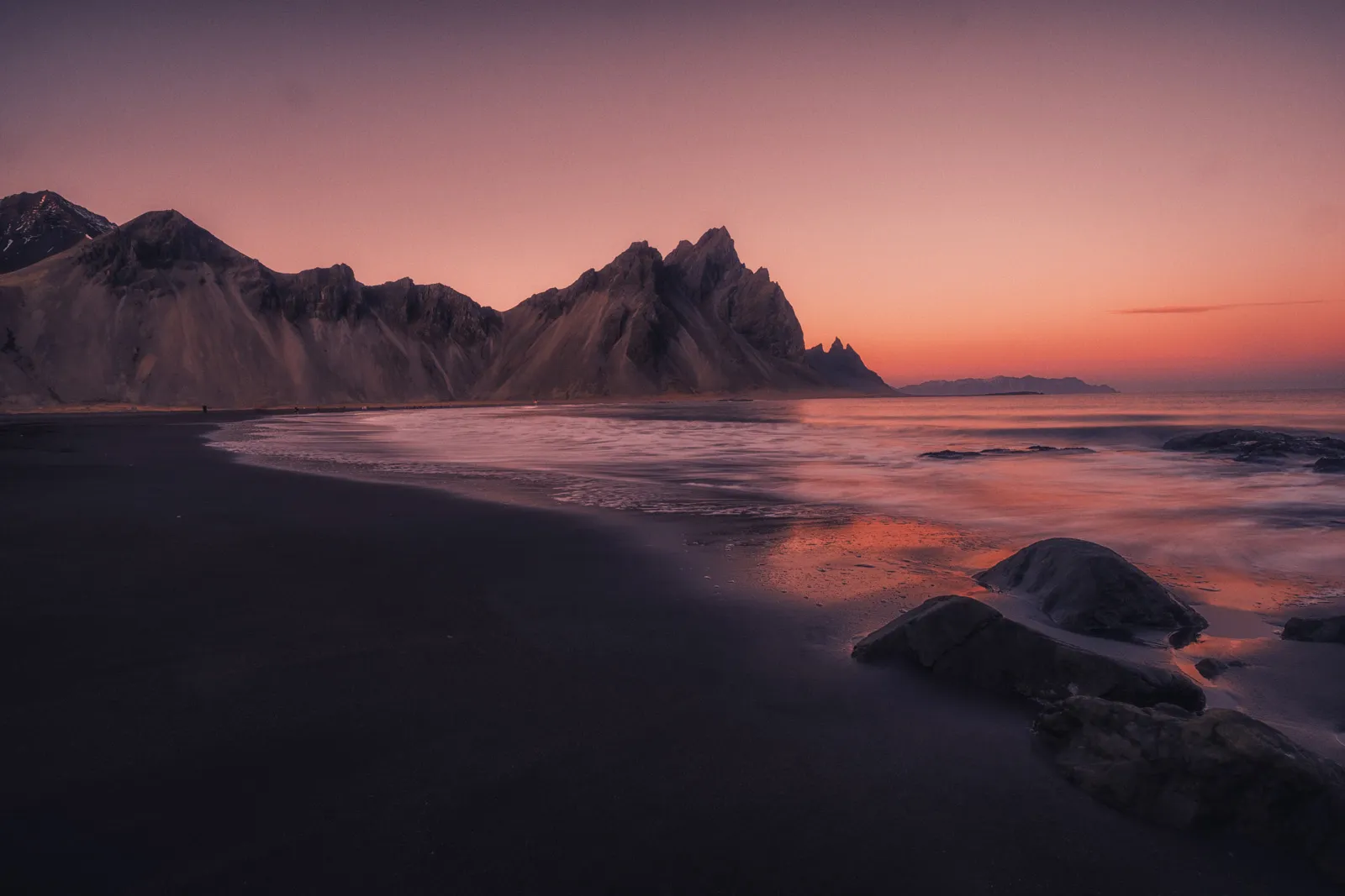 Vestrahorn mountain from Stokksnes beach at sunset
