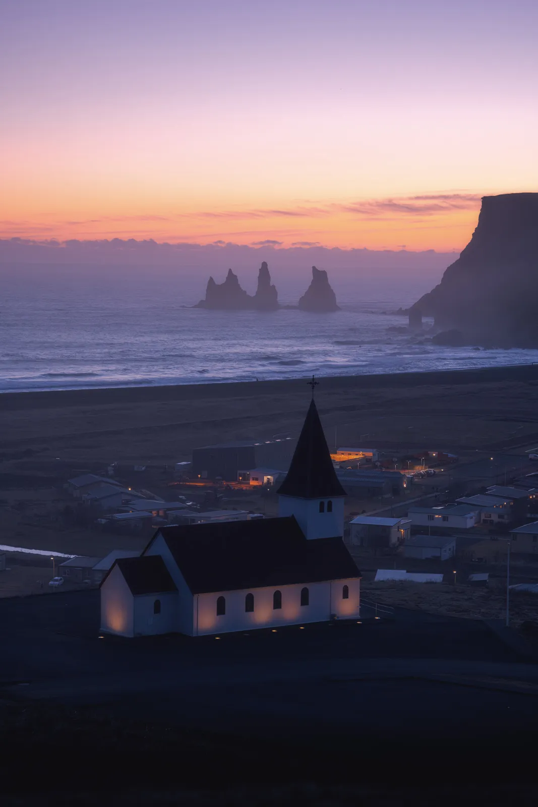 VĂk church at sunrise, Iceland