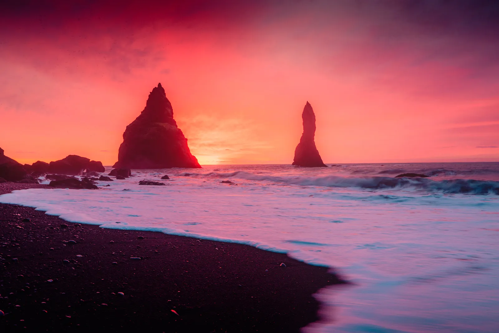 Sunrise over VĂk and the south coast of Iceland