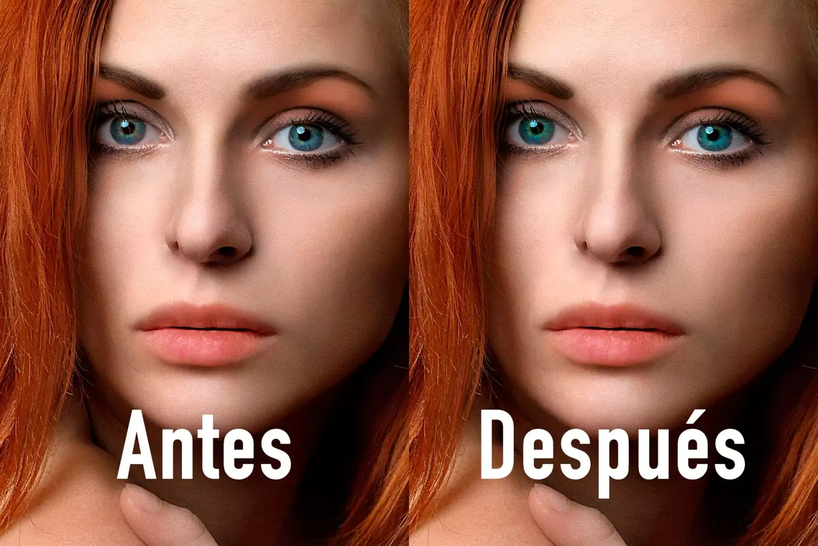 Before and after changing eye colour in Photoshop