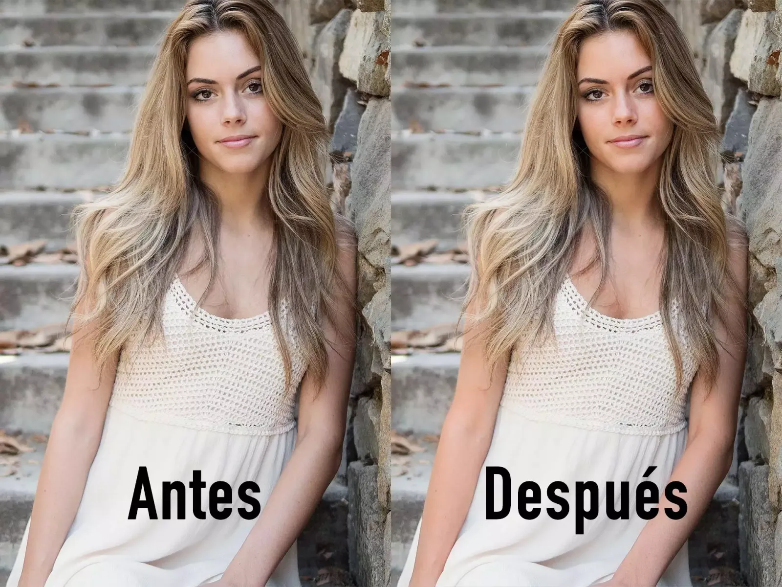 Before and after tanning skin in Photoshop