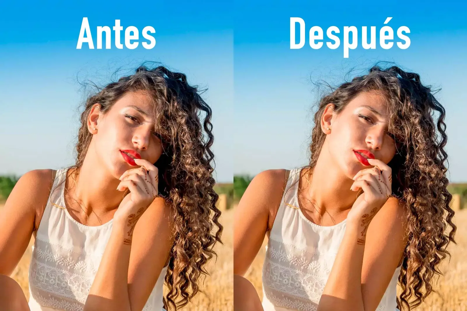 Before and after removing eye bags in Photoshop
