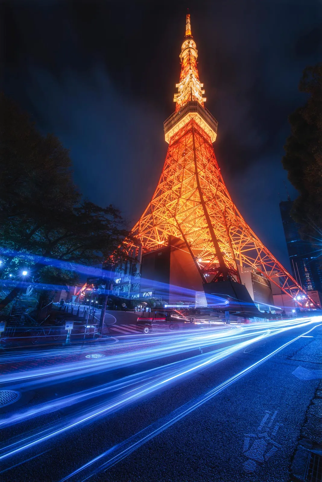 Tokyo Tower lit up at night