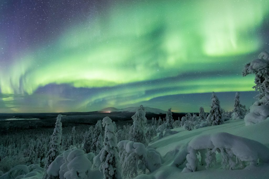 Auroras in Russian Lapland during winter.