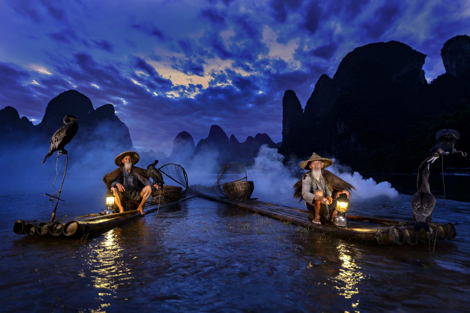 Retrato de un Pescador con Cormoran en Guilin, China