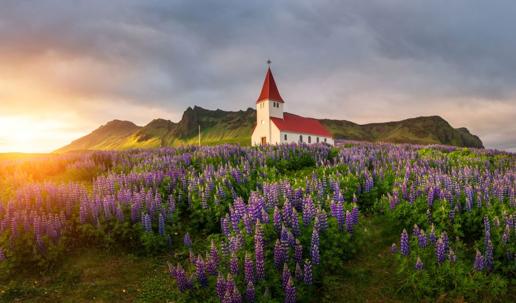Reyniskyrka Church (Vik), Iceland during summer