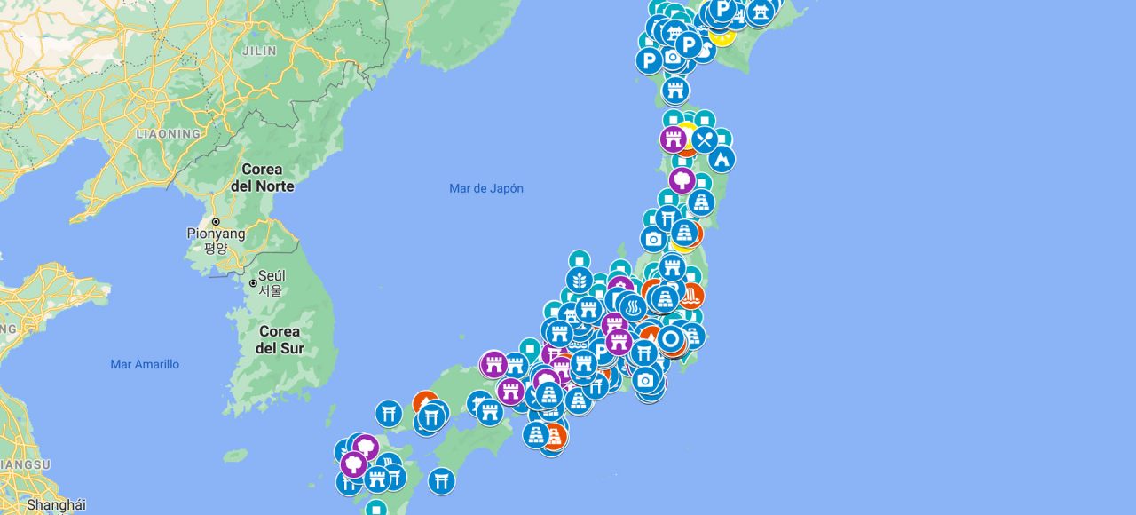 Mapa con Itinerarios y localizaciones para un viaje a Japón