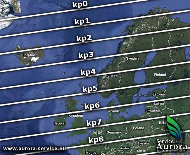Mapa de KP de Auroras Boreales