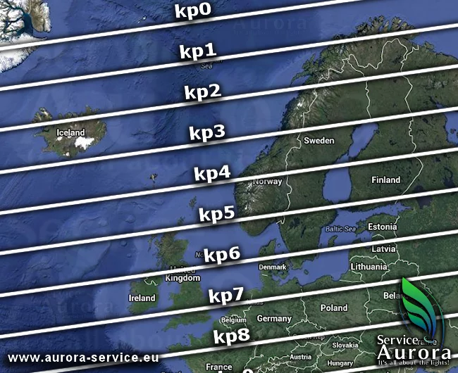 Mapa de KP de Auroras Boreales