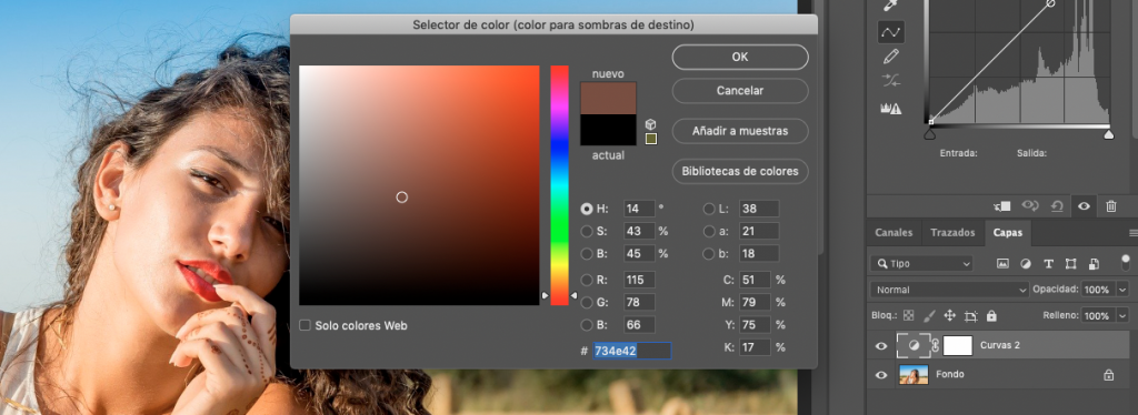 Elegir el color base para Curvas en Photoshop
