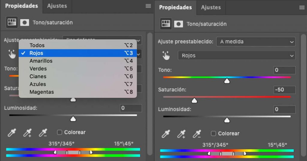 Ajustes para quitar el color rojo de los Ojos en Photoshop