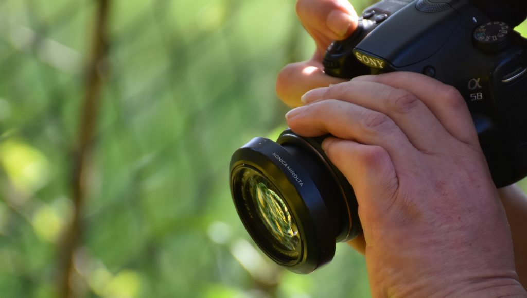 detail of photographer with sony bridge camera