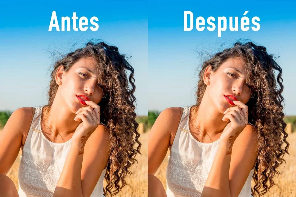 Antes y Después de eliminar las bolsas de los ojos en Photoshop