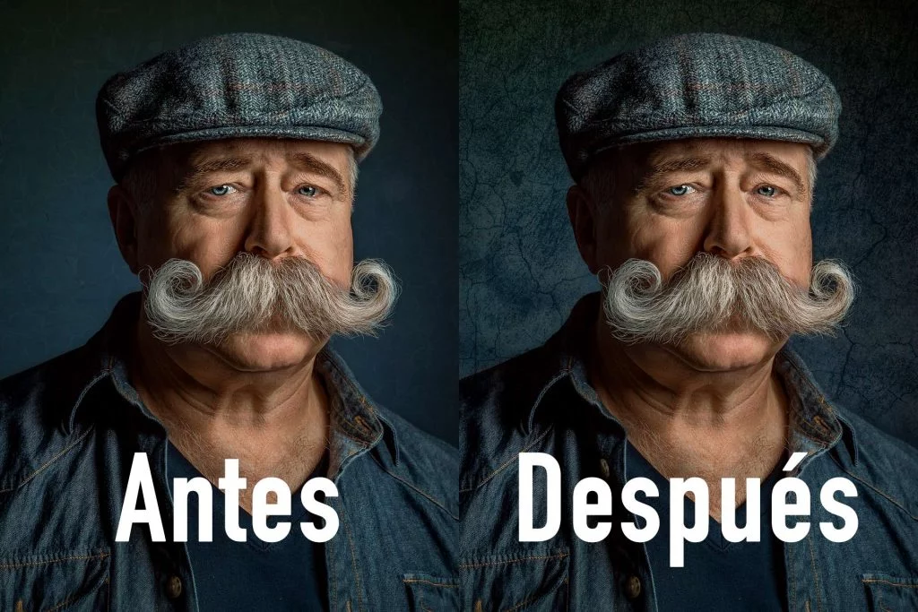 Antes y Después de añadir una textura al fondo en una foto en Photoshop