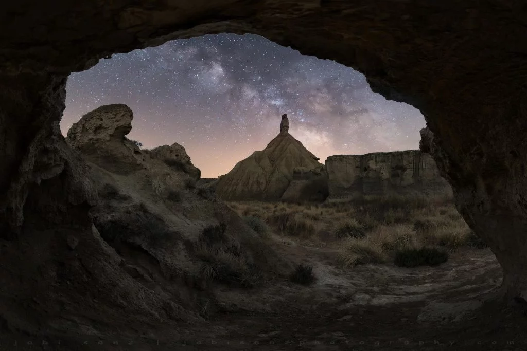 milky way from a cave during night