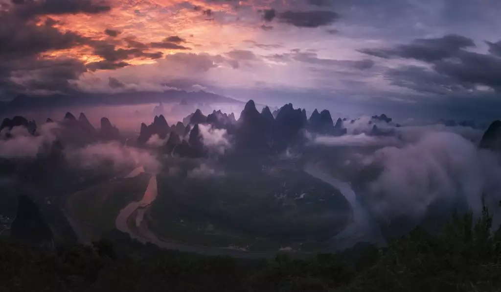 Chinese Landscapes 2 Guilin caustic mountains and Li River, China