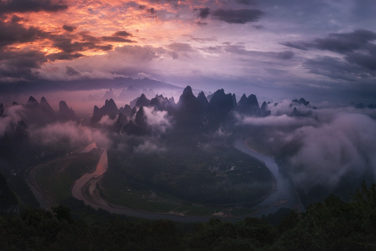 Montañas cáusticas de Guilin y río Li, China
