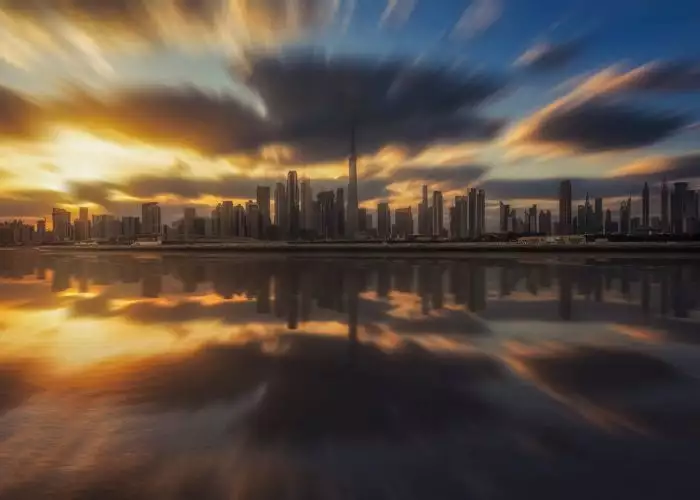 atardecer del skyline de Dubai