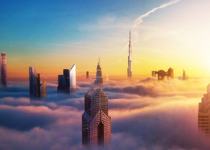 Dubai sunset view of foggy clouds