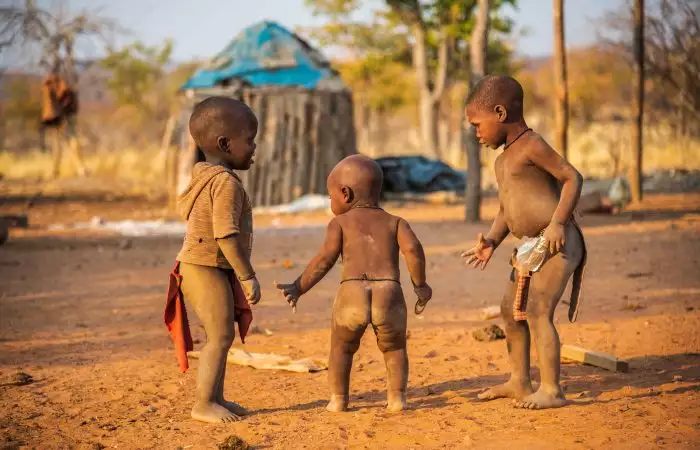 Himba kids playing on the village