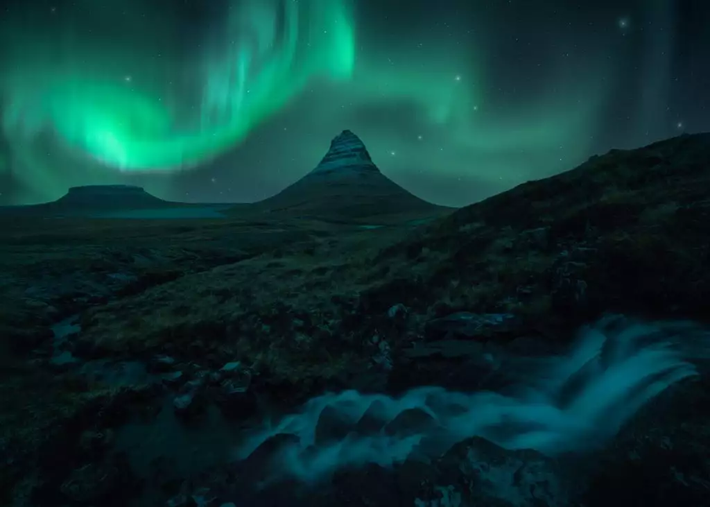 Auroras boreales en Kirkjufell