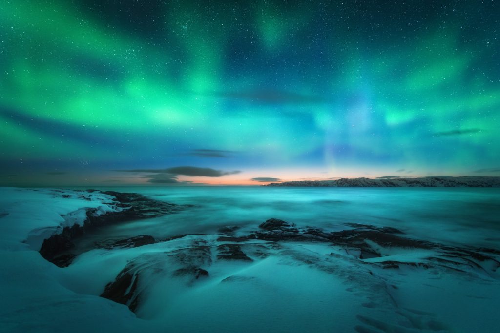 Aurora boreal sobre el mar de Barents, Teriberka