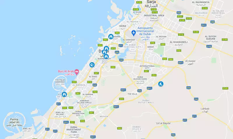 Localizaciones en el viaje a Dubai
