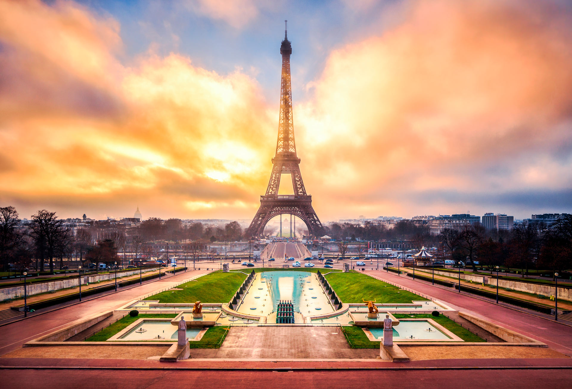 Париж рассвет Эйфелева башня
