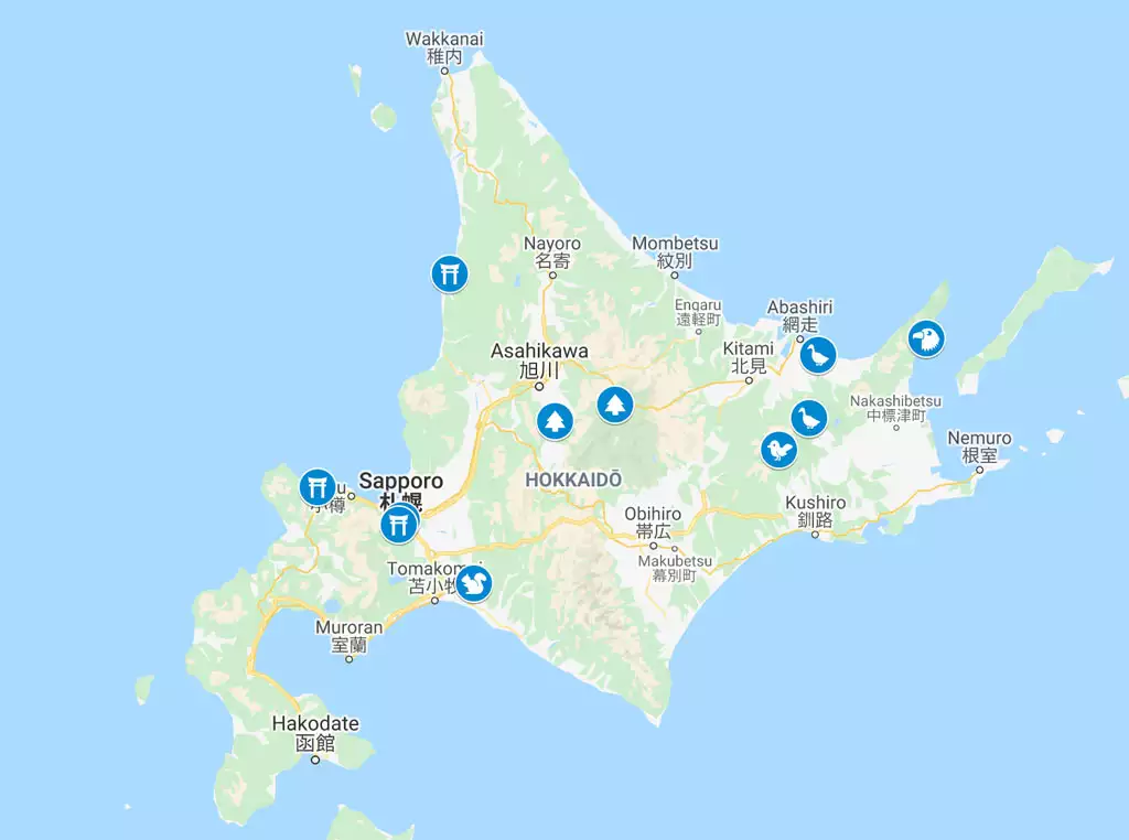 Mapa del Viaje Fotográfico a Hokkaido