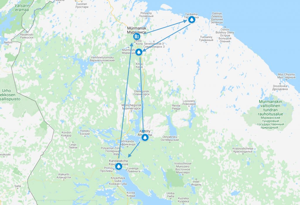 Mapa del viaje fotográfico Laponia