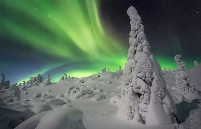 Monstruos de nieve en la Laponia Rusa con Auroras Boreales