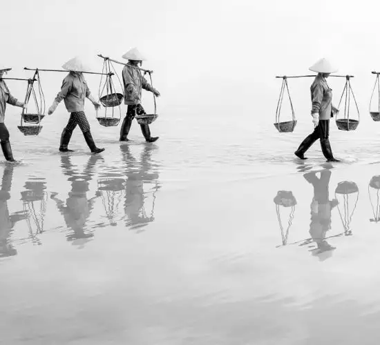 salt workers walking