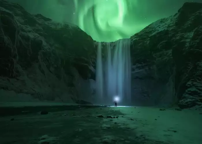 Auroras boreales en Skogafoss